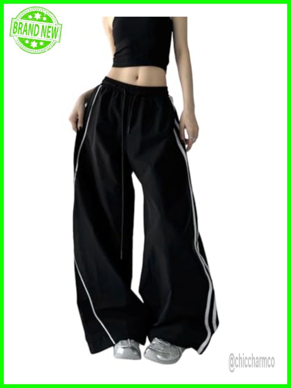 Y2K Baggy Parachute Pants High Waist Wide Leg Track Pants